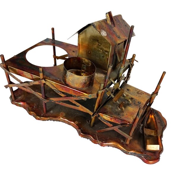 Vintage 70s Brutalist Copper Shanty by the Sea Sculpture - Picture 1 of 14